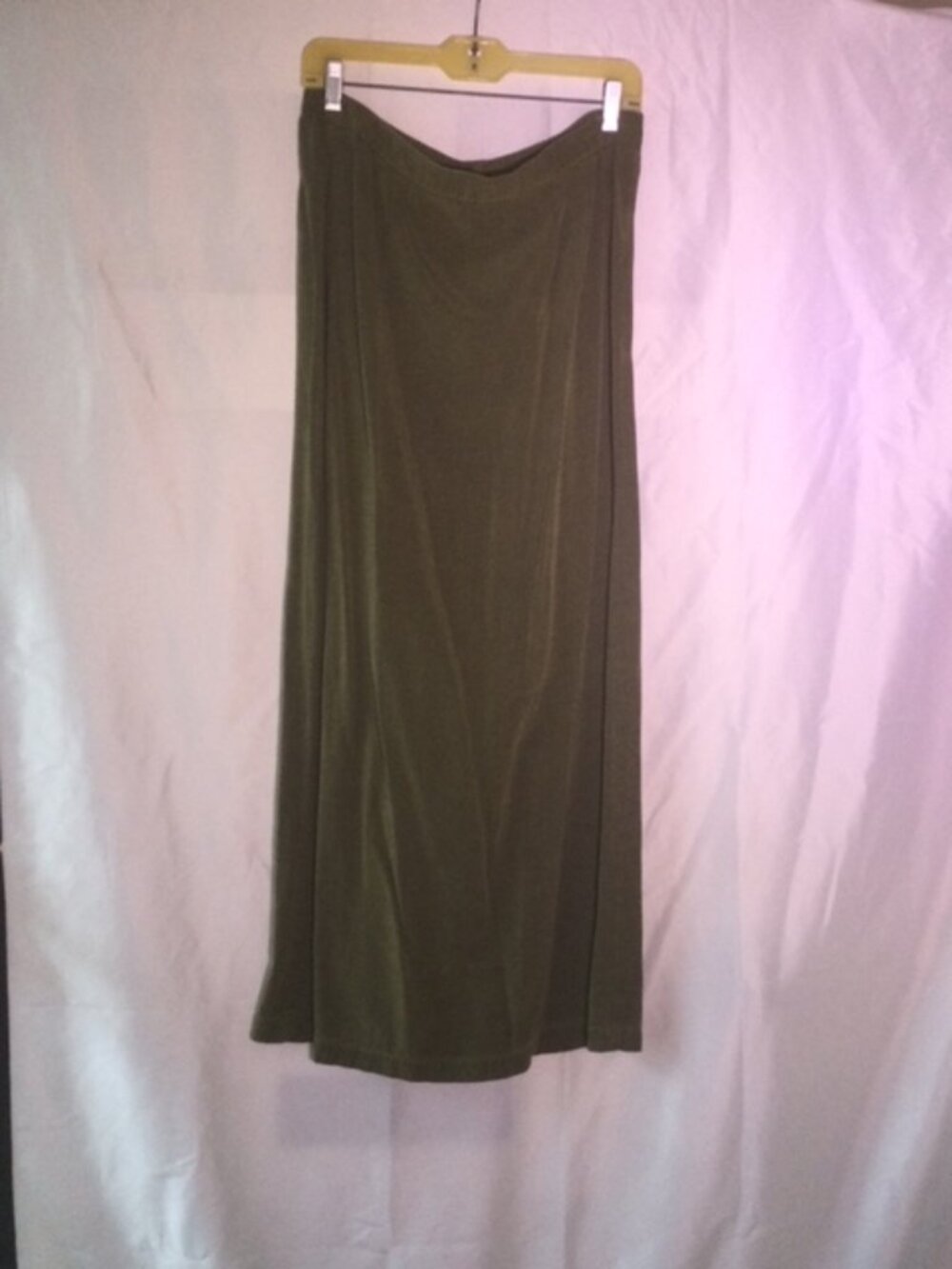 Clio Olive Green Straight Maxi Skirt Small Tencel Rayon Made in USA Minimalist